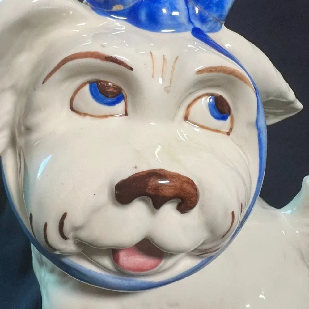 Shawnee Pottery Mugsy Dog Cookie Jar w/ Salt & Pepper Shakers AS IS REPAIRED BOW